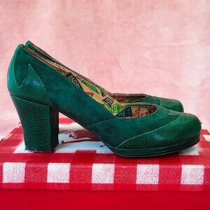 Miss L Fire 'Addie' Green Suede / Snakeskin Leather 1940s Pumps Size 10 / 41